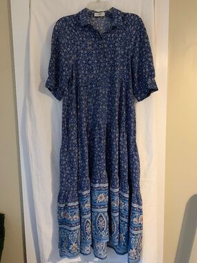 NATURAL LIFE 'Rebecca' tiered midi dress in blue floral print